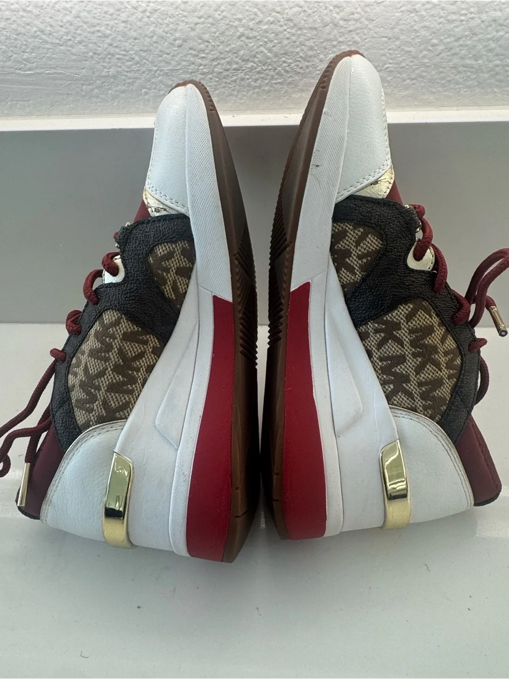 Michael Kors Burgundy and White Logo Lace-Up Sneakers
